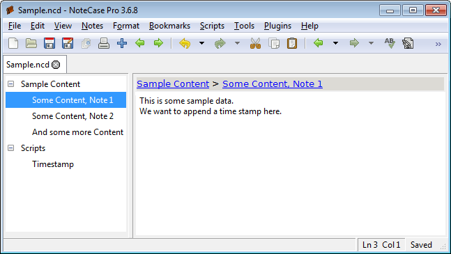 Screenshot of the embedded scripts document with selected data note