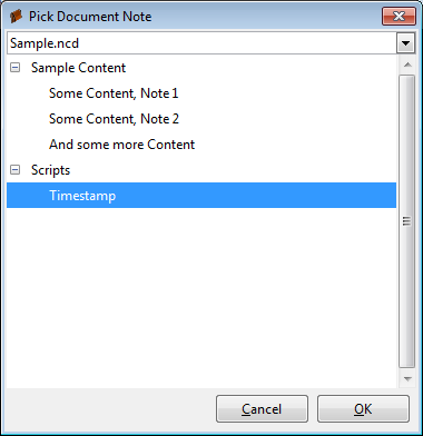 Screenshot of the "execute note" dialog