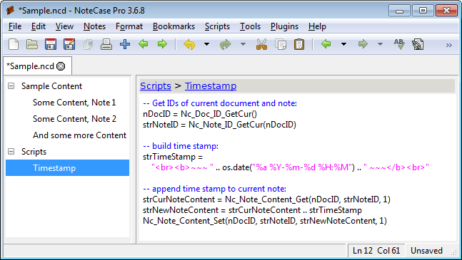 Screenshot of the Timestamp script with syntax highlighting