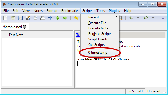 Screenshot of script menu with registered script